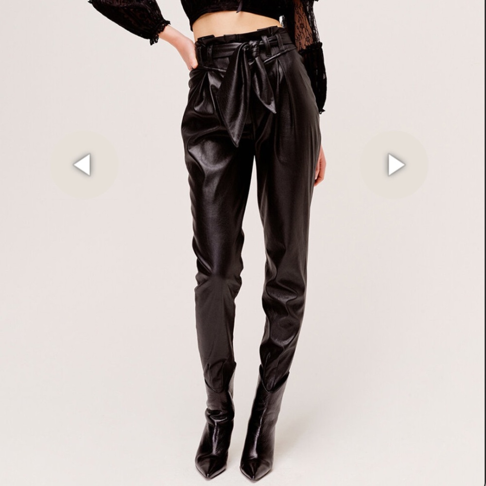 For Love & Lemons Black Soft Vegan Leather High Waist Paper Bag Dillon Pants M